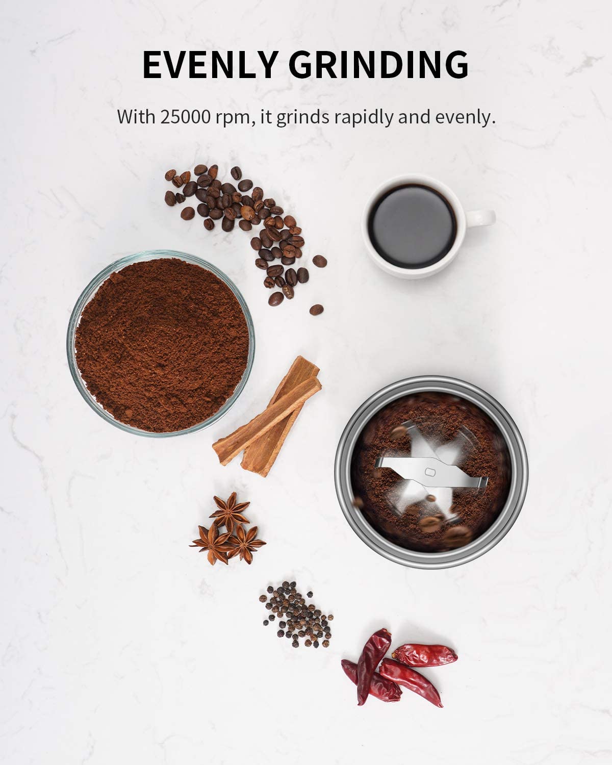 Adjustable Electric Coffee Grinder, Spice Grinder, Coffee Bean Grinder, Espresso Grinder with 1 Removable Stainless Steel Bowl