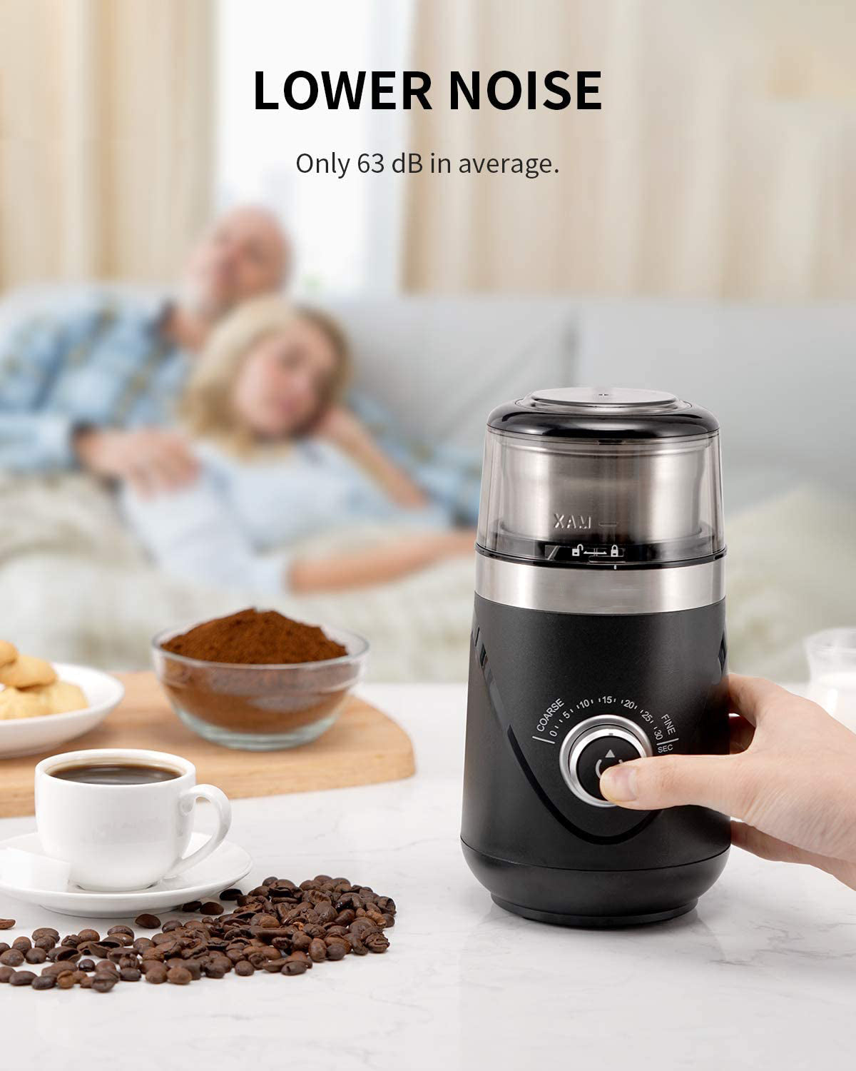 Adjustable Electric Coffee Grinder, Spice Grinder, Coffee Bean Grinder, Espresso Grinder with 1 Removable Stainless Steel Bowl