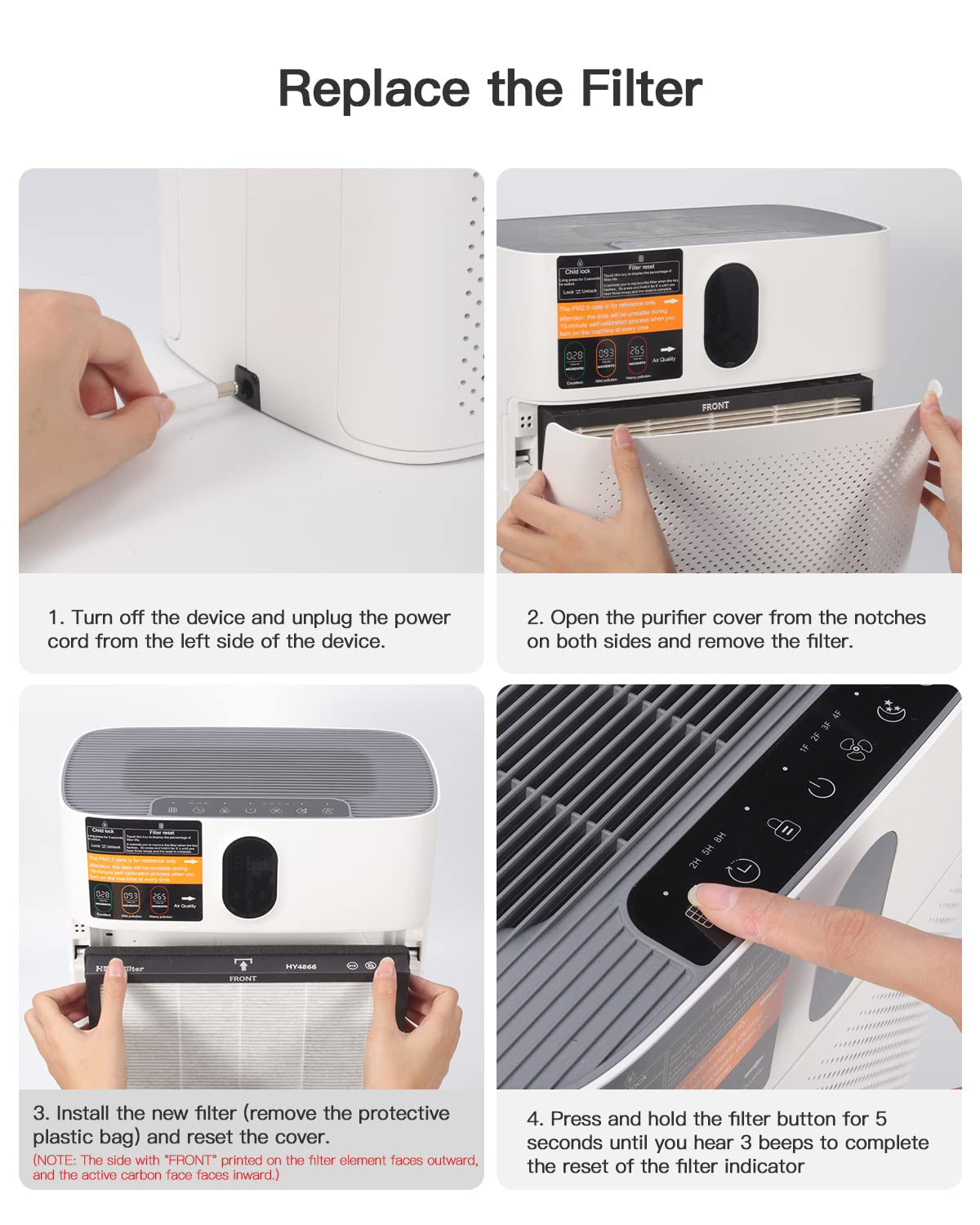 Air Filter H13 Ture HEPA Filter Suitable HY4866 Air Purifier for Dust, Pet Dander, Pollen for Bedroom and Office, Standard Version, 2 Pack