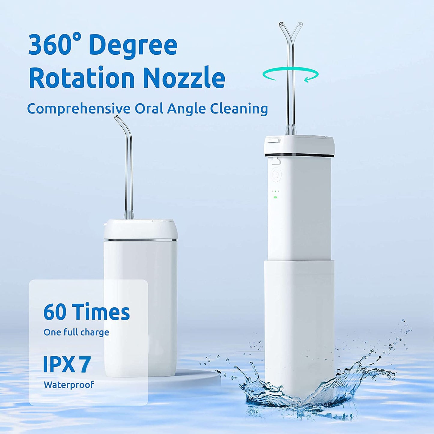 ibsun Water Flosser [Mini Cordless Portable] Oral Irrigator Water Teeth Cleaner Pick, Telescopic Water Tank, 3 Modes & IPX7 Waterproof, Home & Travel Water Flossers (white)