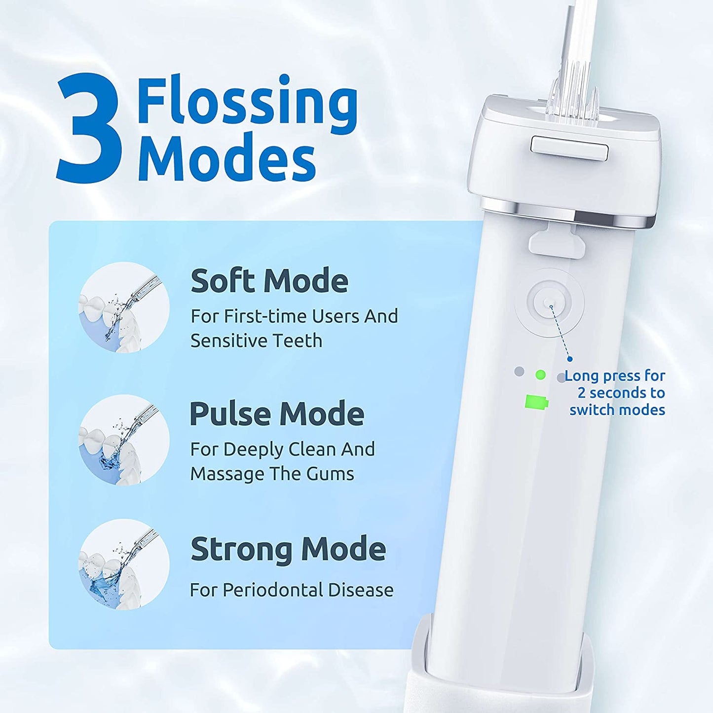 ibsun Water Flosser [Mini Cordless Portable] Oral Irrigator Water Teeth Cleaner Pick, Telescopic Water Tank, 3 Modes & IPX7 Waterproof, Home & Travel Water Flossers (white)